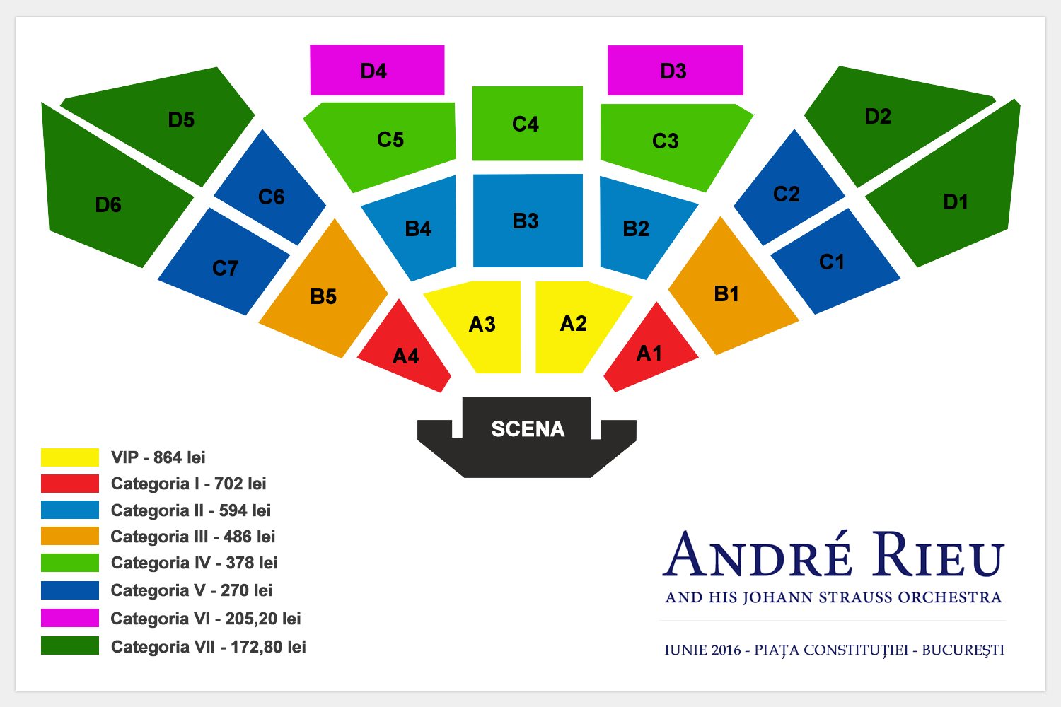 Harta poziţionării locurilor la concertele Andre Rieu din Piaţa Constituţiei din Bucureşti